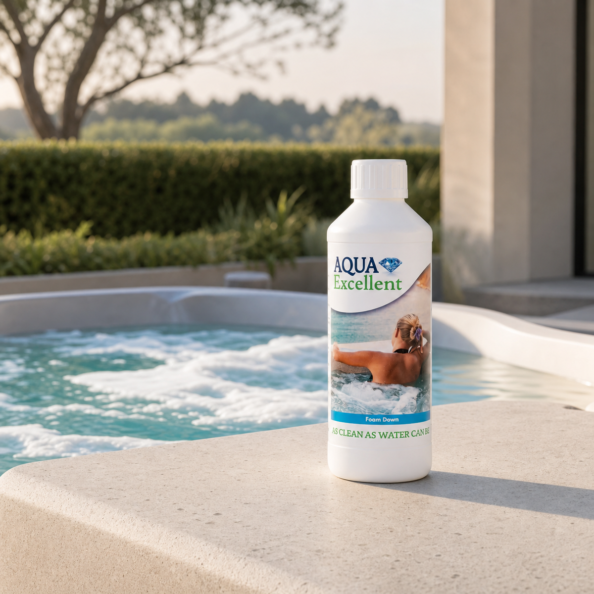 Aqua Excellent Anti-Mousse 0,5 L neben einem Whirlpool