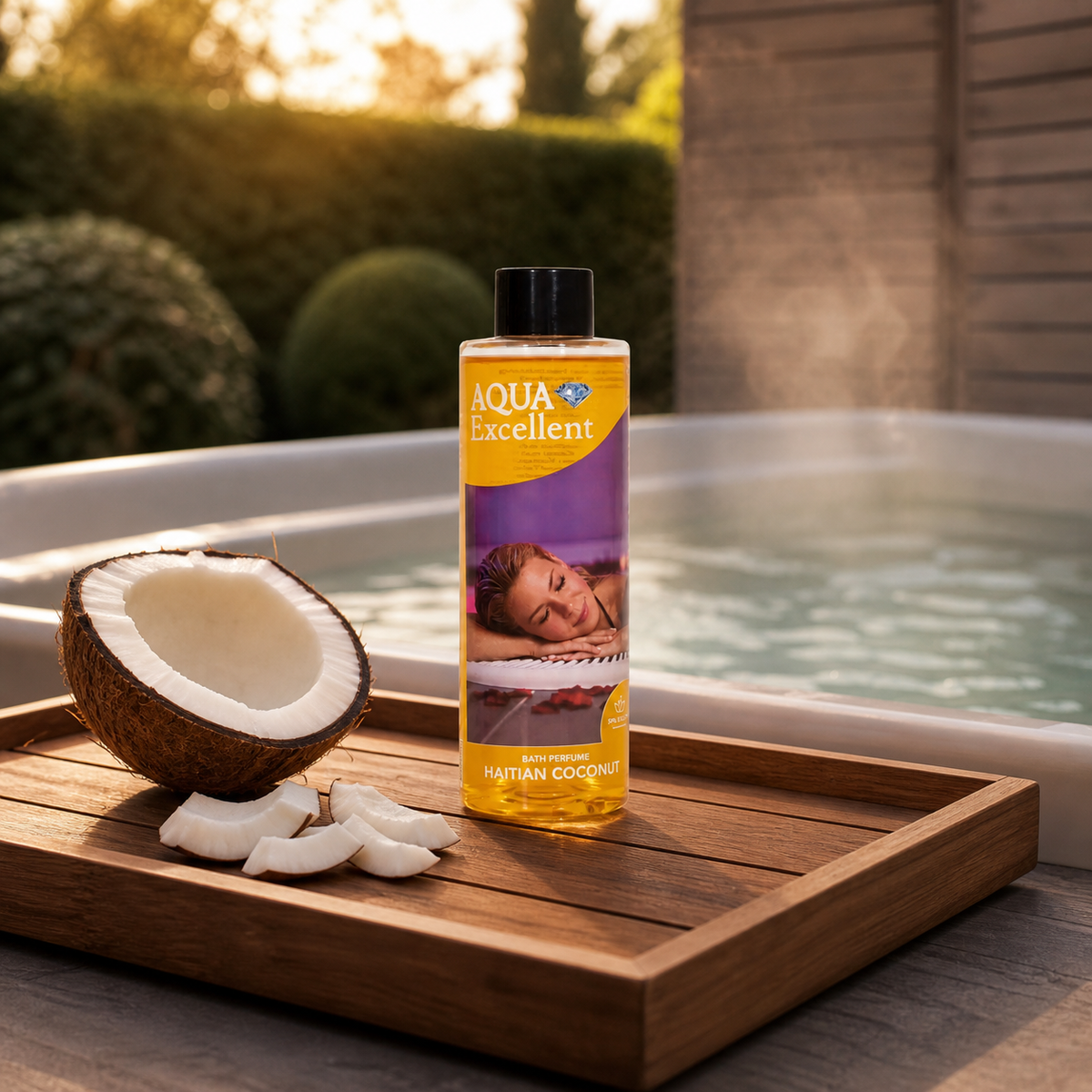 Aromathérapie Aqua Excellent Noix de Coco Haïtienne neben einem Whirlpool