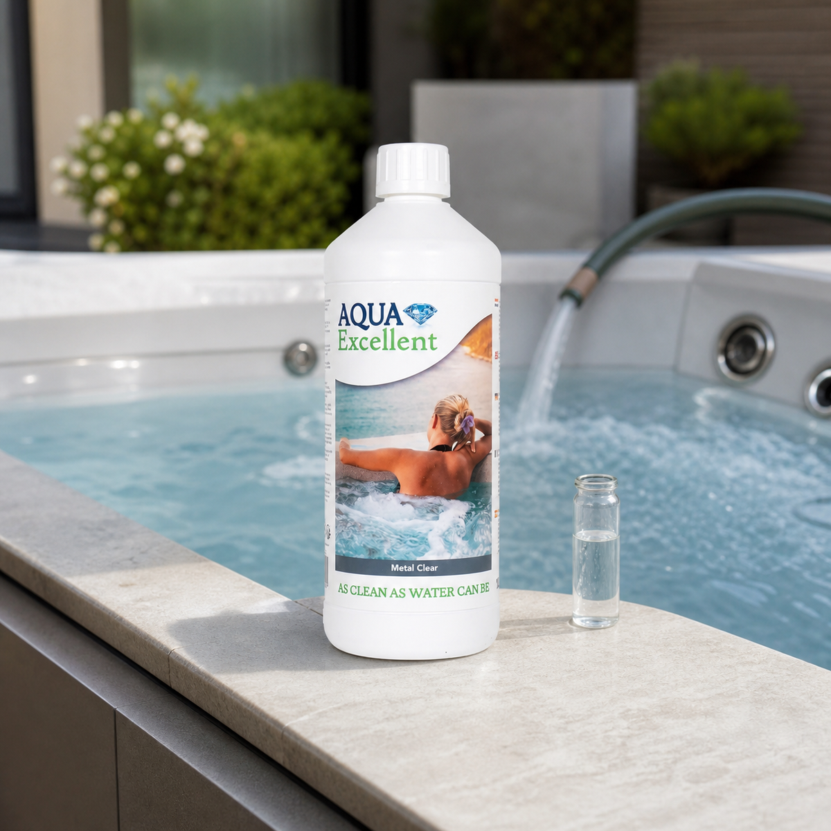 Aqua Excellent Métal Clear 1 L beim Befüllen eines Whirlpools