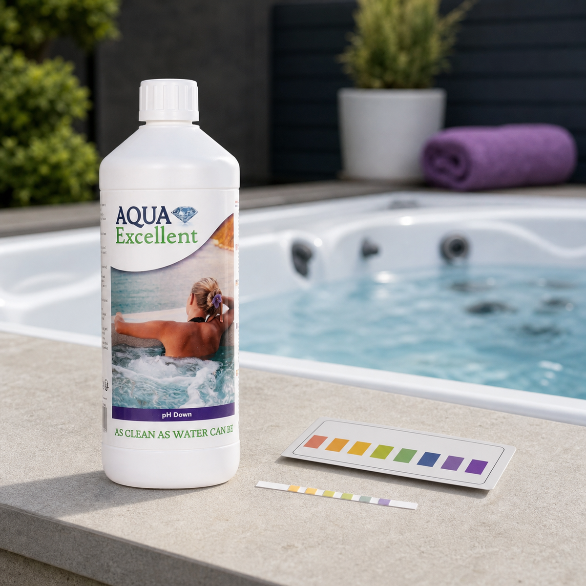 Aqua Excellent pH moins 1 L mit einem Whirlpoolwassertest