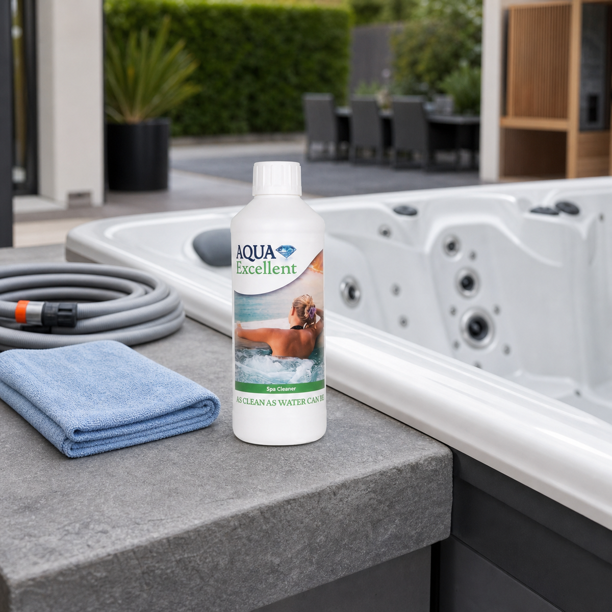 Aqua Excellent Spa Cleaner 0,5 L bei der Vorbereitung einer Entleerung