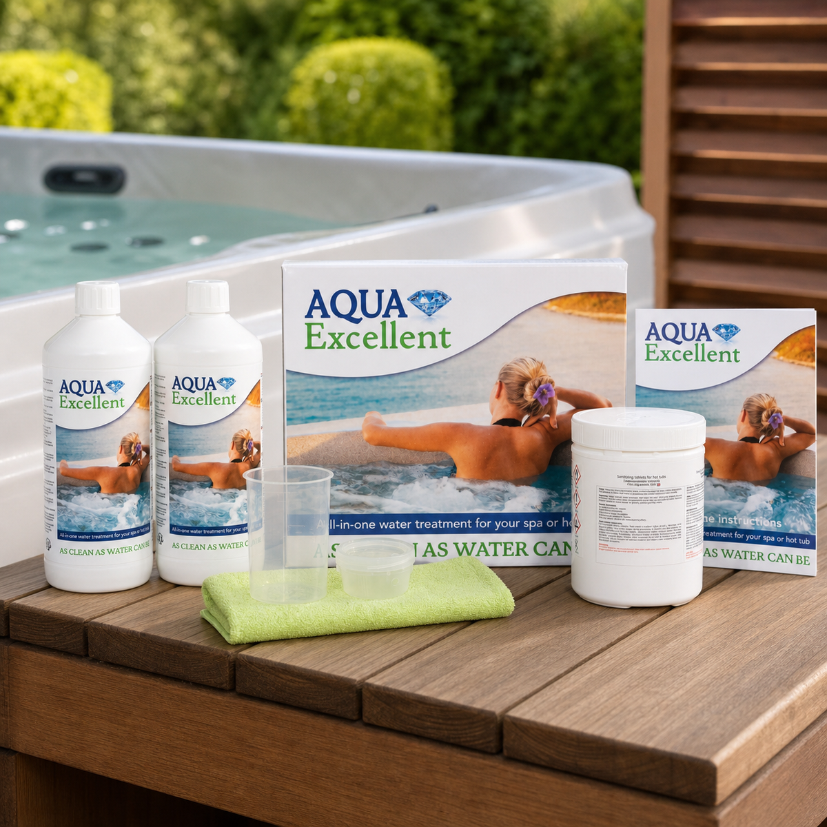 Pack Aqua Excellent 4 mois am Rand eines Whirlpools