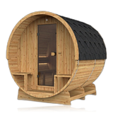 Barrel 250, sauna NODO, vue 3, posé au sol